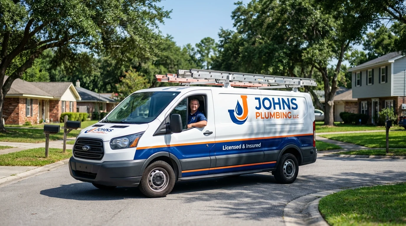 Johns Plumbing LLC service van in Waterford, PA