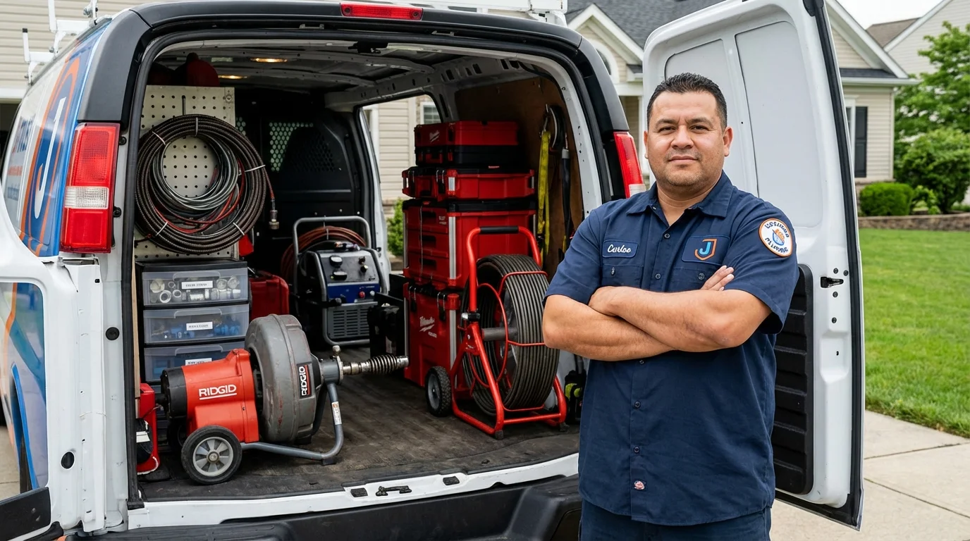 Professional drain cleaning equipment and Johns Plumbing LLC plumber in Waterford