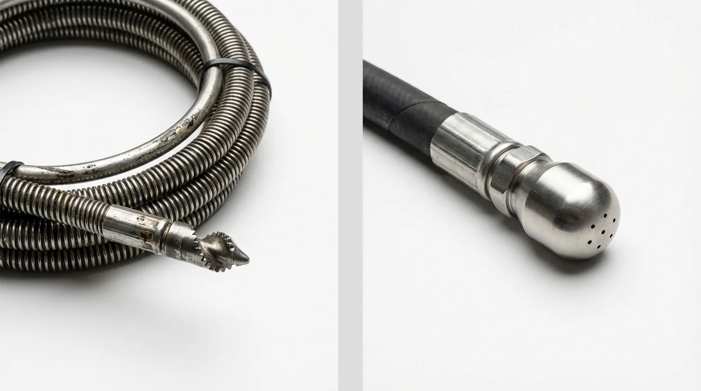 Drain snake cable and hydro jetting nozzle used for drain cleaning in Waterford, PA