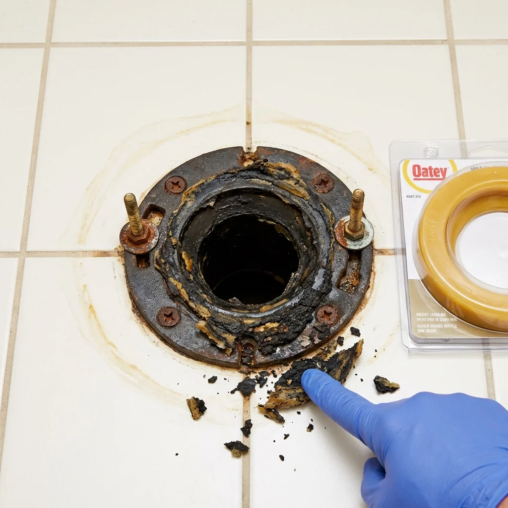 Failed wax ring showing water seepage at the base of a toilet in a Waterford, PA home